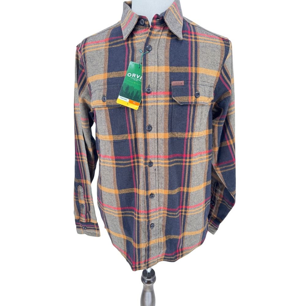 Orvis Men's Heavyweight Flannel Shirt Plaid Button Up Long Sleeve Size S NWT